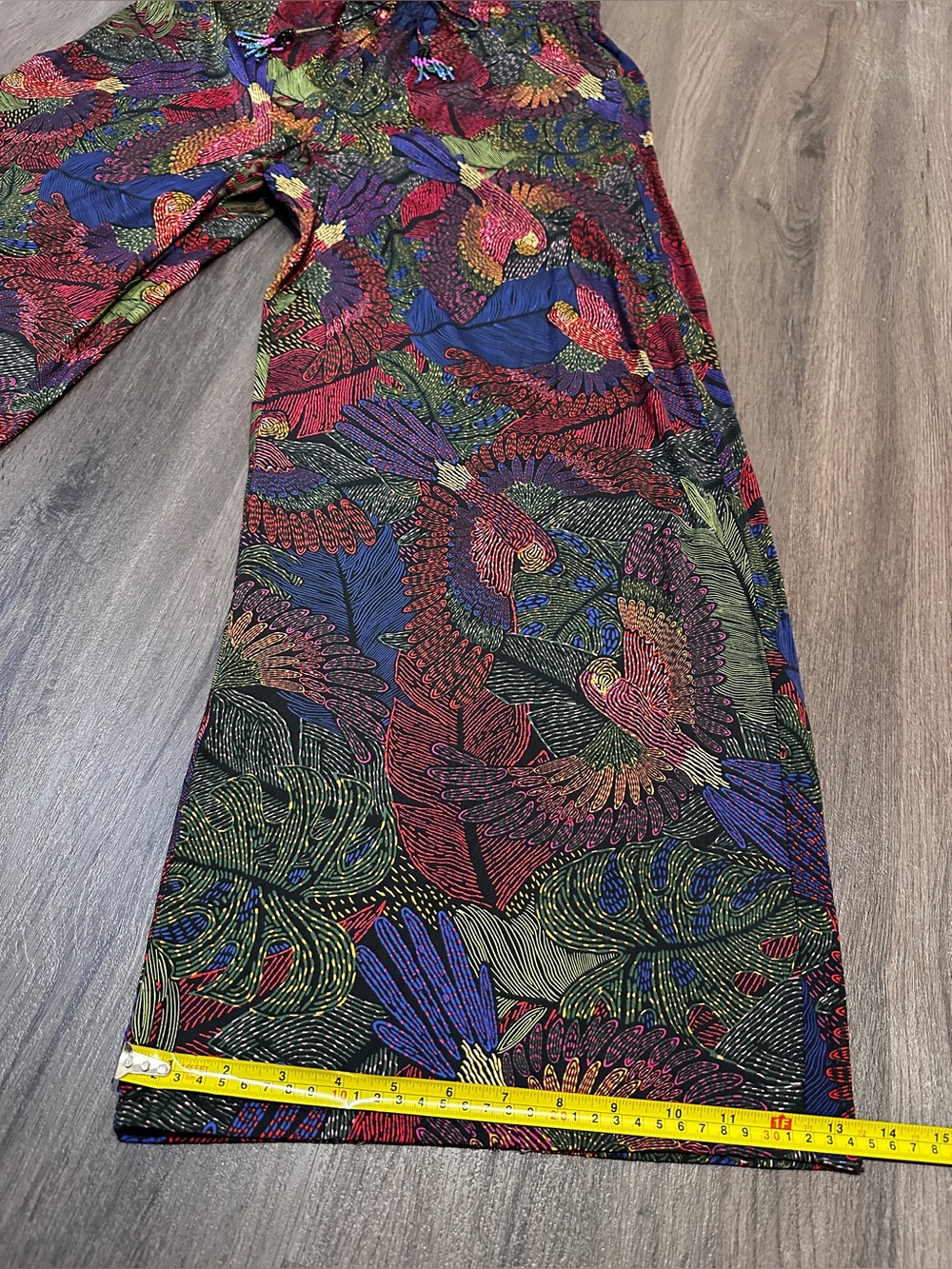 Rachel Zoe Tropical Bird Print Palazzo Pants Wide Leg High Rise Boho Flowy - Picture 5 of 11